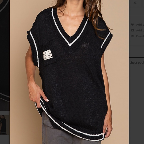 $26 START #159 Embroidered V-Neck Sleeveless Oversized Sweater Vest Top SR17 - Picture 2 of 5